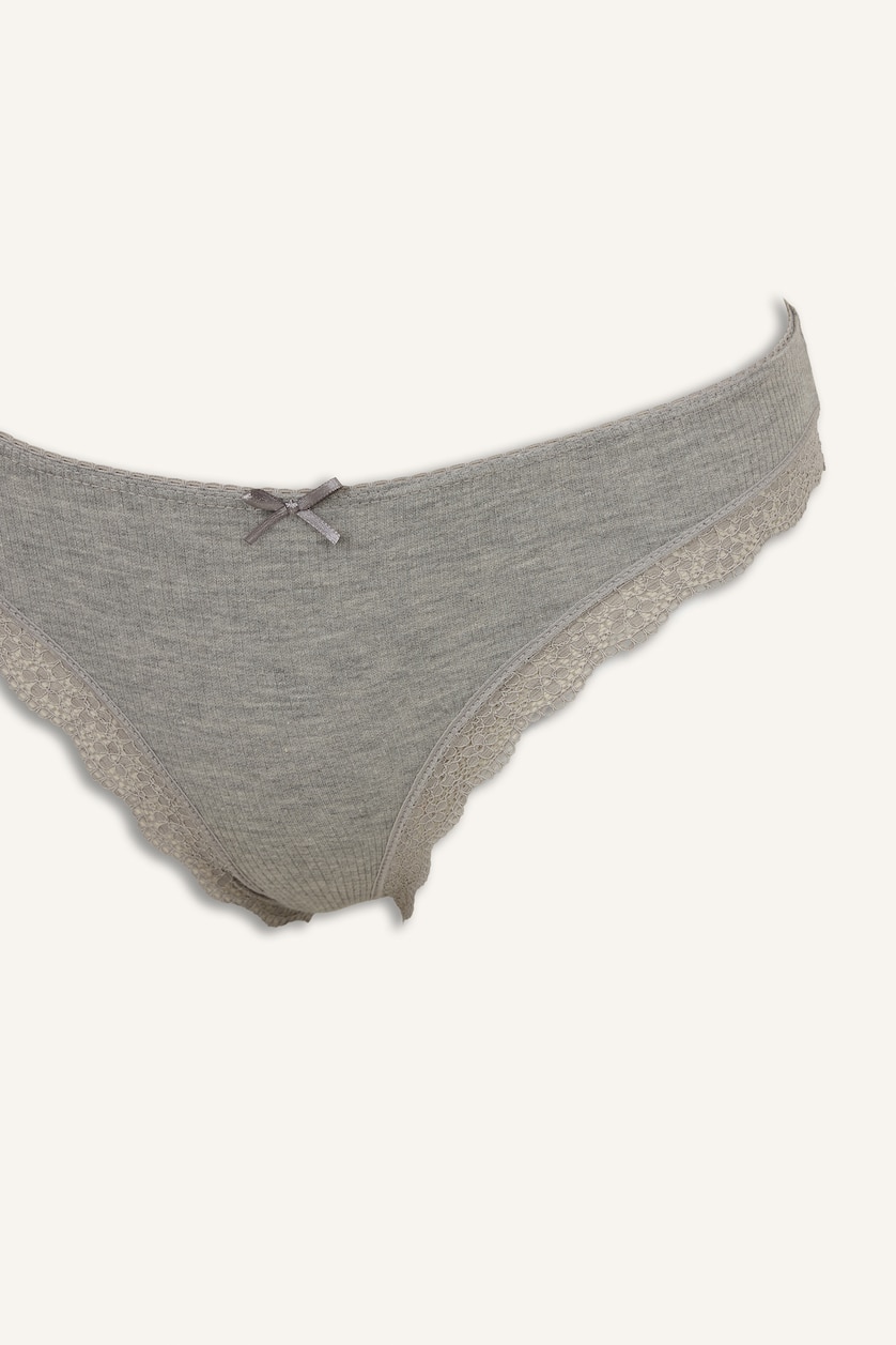 WOMAN Grey Melange Lace Detail Ribbed 2 Piece Slip Panties
