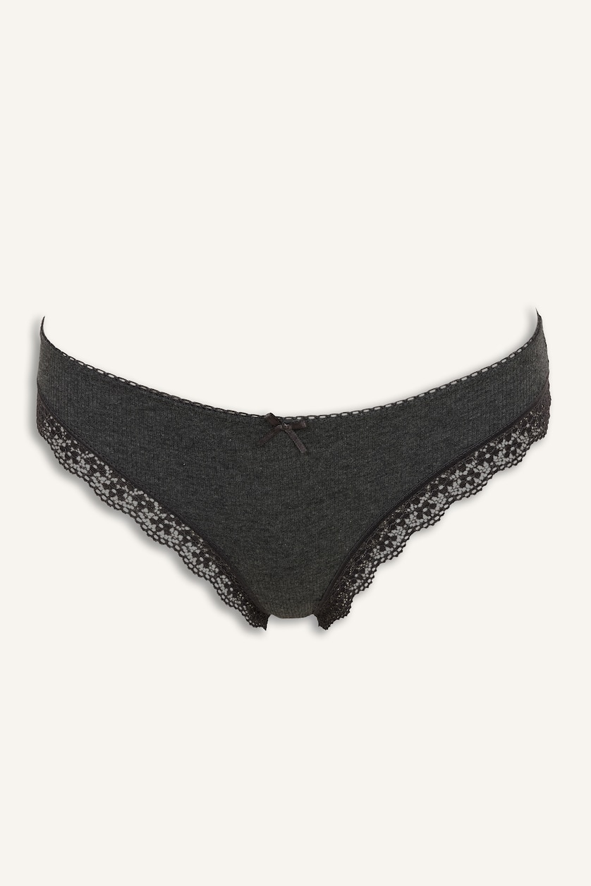 WOMAN Grey Melange Lace Detail Ribbed 2 Piece Slip Panties