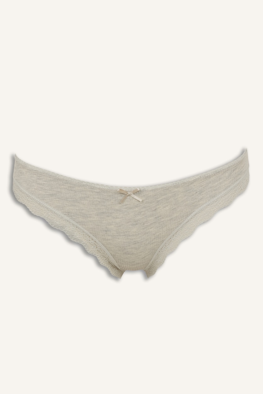 WOMAN Grey Melange Lace Detail Ribbed 2 Piece Slip Panties