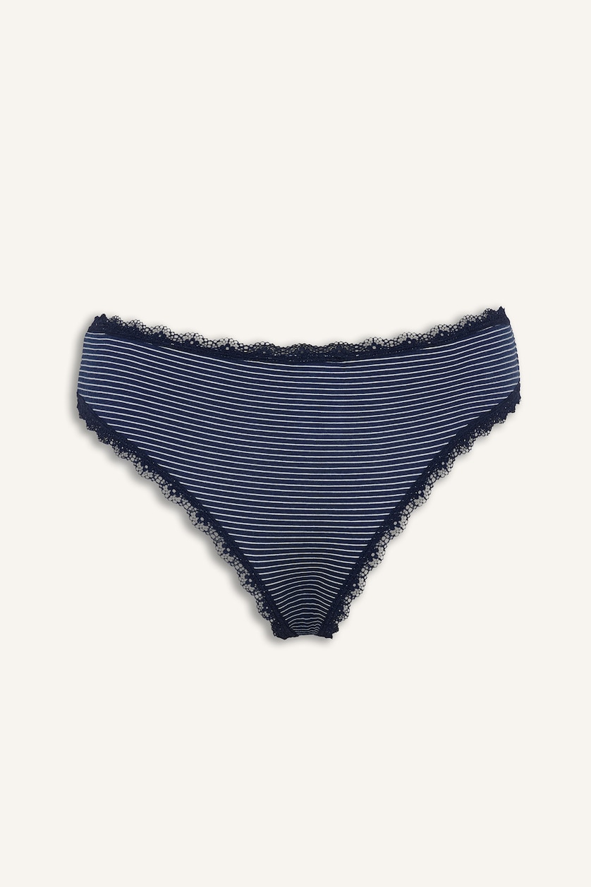 Kadın Lacivert Dantel Detaylı Desenli 2'li Slip Külot