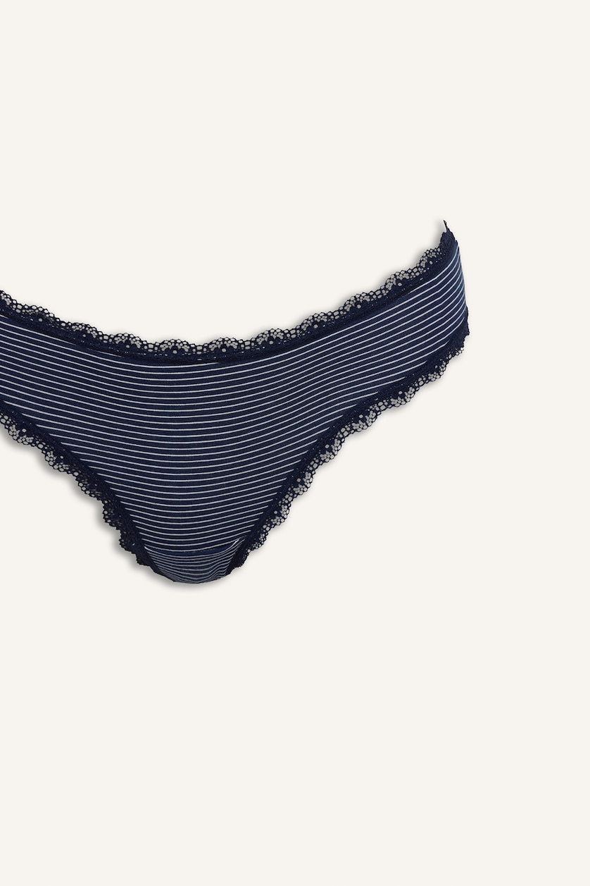 Kadın Lacivert Dantel Detaylı Desenli 2'li Slip Külot