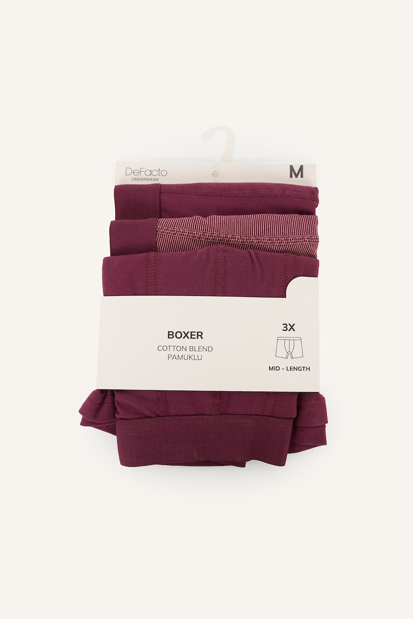 Erkek Mor Regular Fit Çizgili 3'lü Boxer