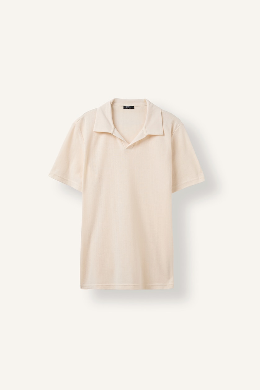 Erkek Ekru Regular Fit Açık Yaka Polo Tişört