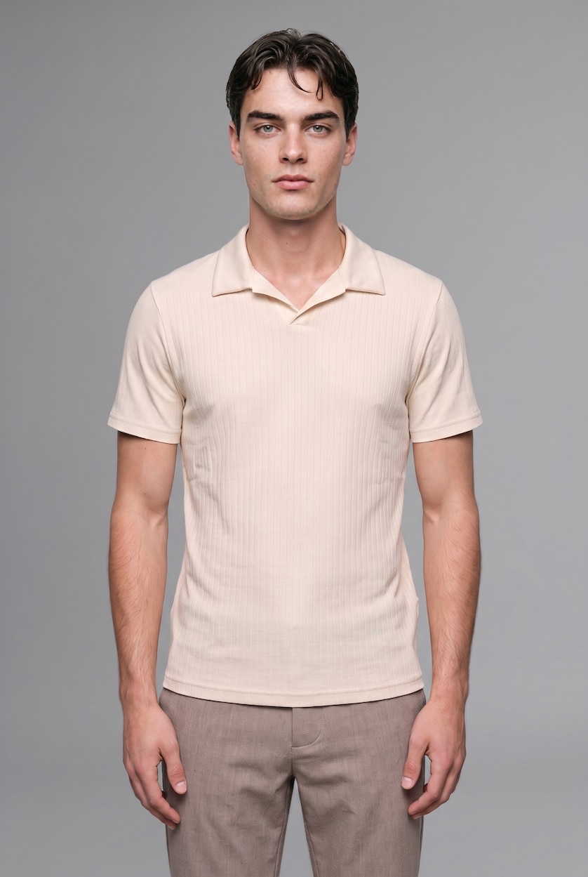 MAN Ecru Regular Fit Short Sleeve Polo T-Shirt