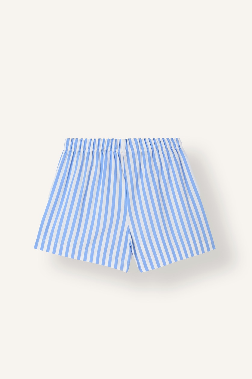Kadın Mavi Regular Fit Çizgili Poplin Şort Pijama Alt