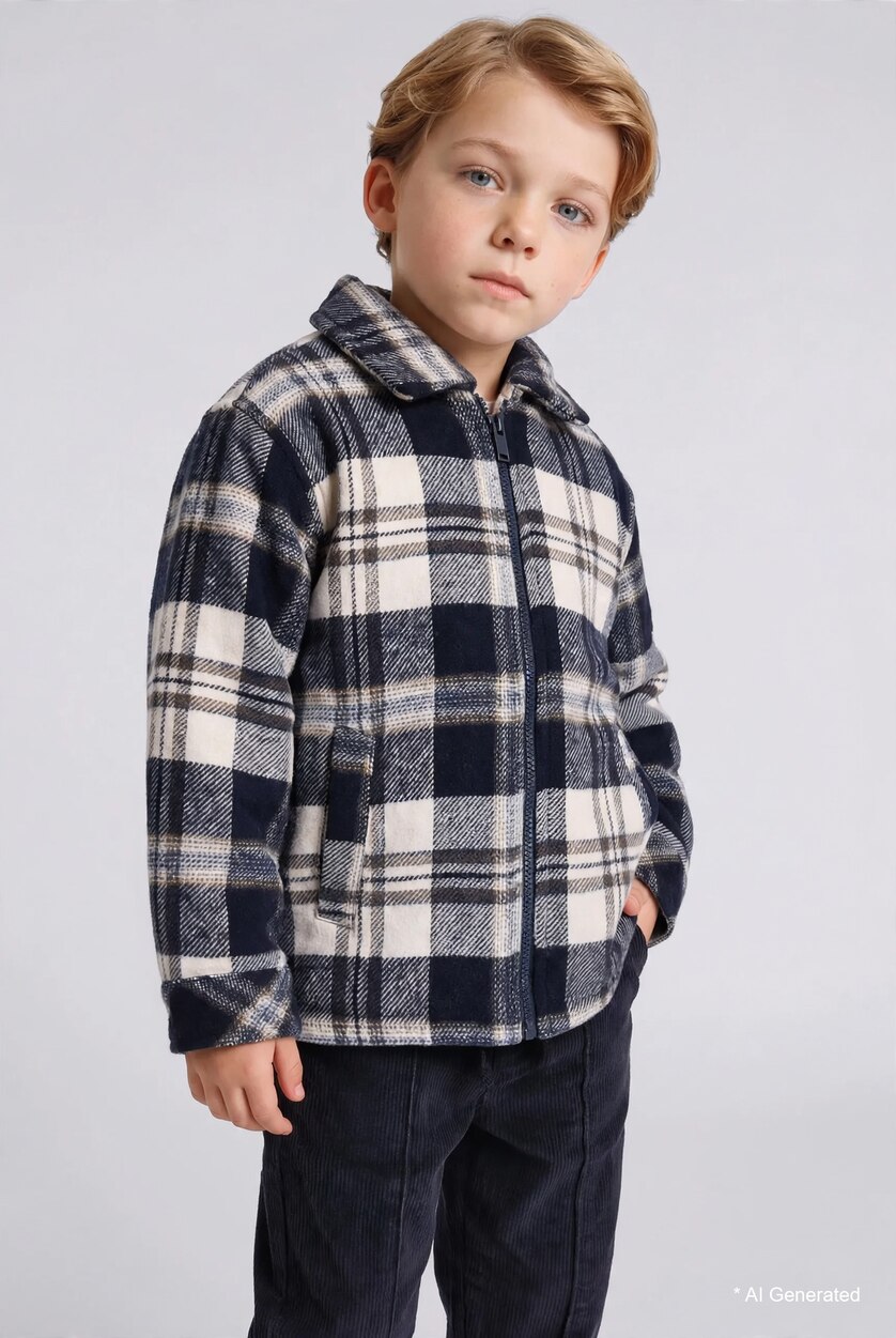 Baby Boy NAVY قميص كاروهات ولادي ردن طويل فلانيل اوفر سايز
