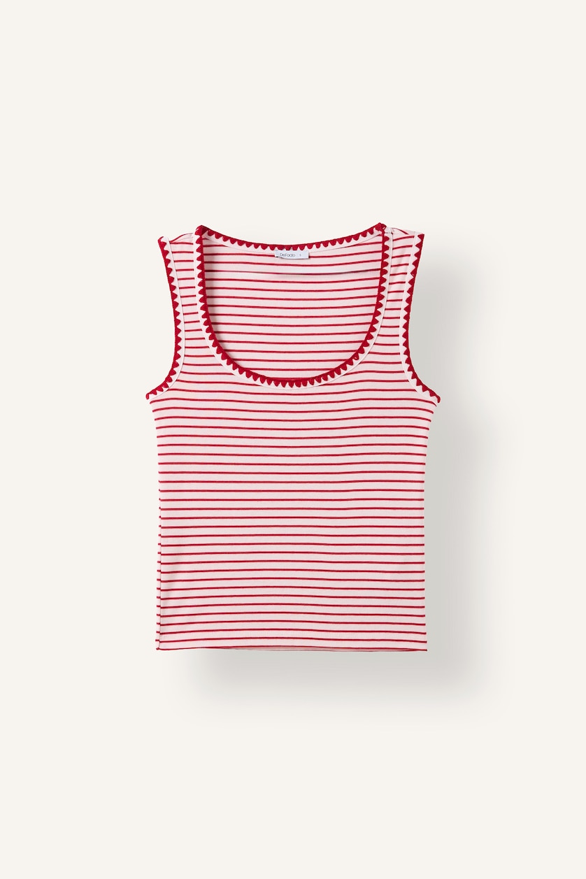 Kadın Kırmızı Slim Fit Çizgili Ribana Atlet