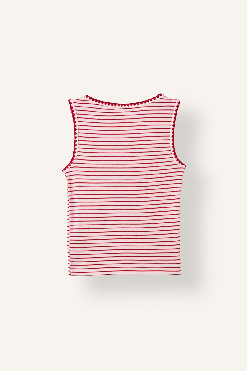 Kadın Kırmızı Slim Fit Çizgili Ribana Atlet