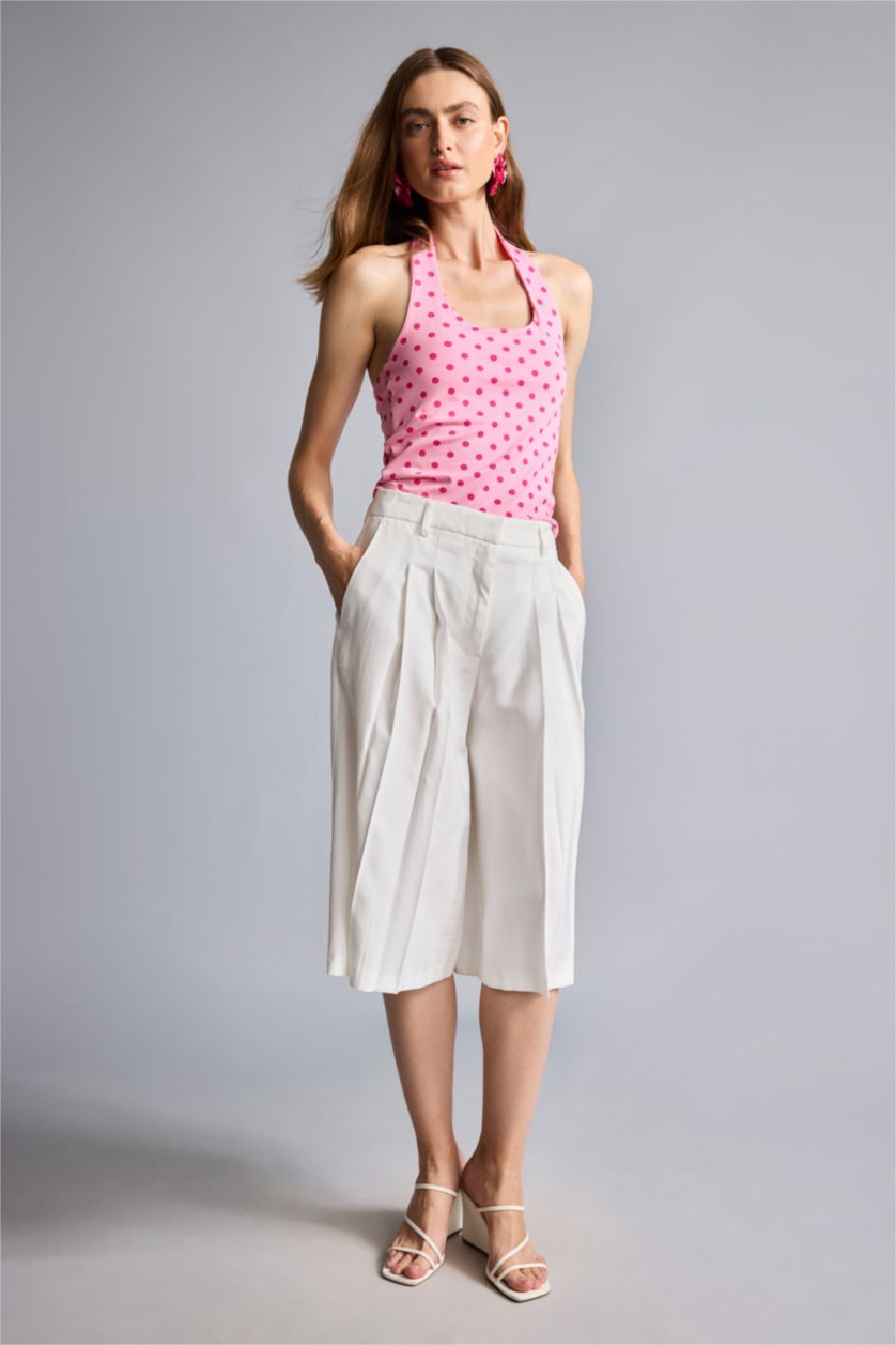 Women Pink Slim Fit Polka Dot U Collar Tank Top