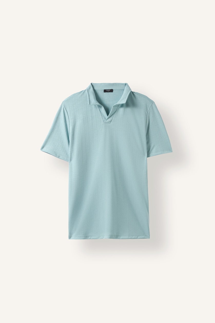 Erkek Açık Mavi Regular Fit Resort Yaka Basic Polo Tişört