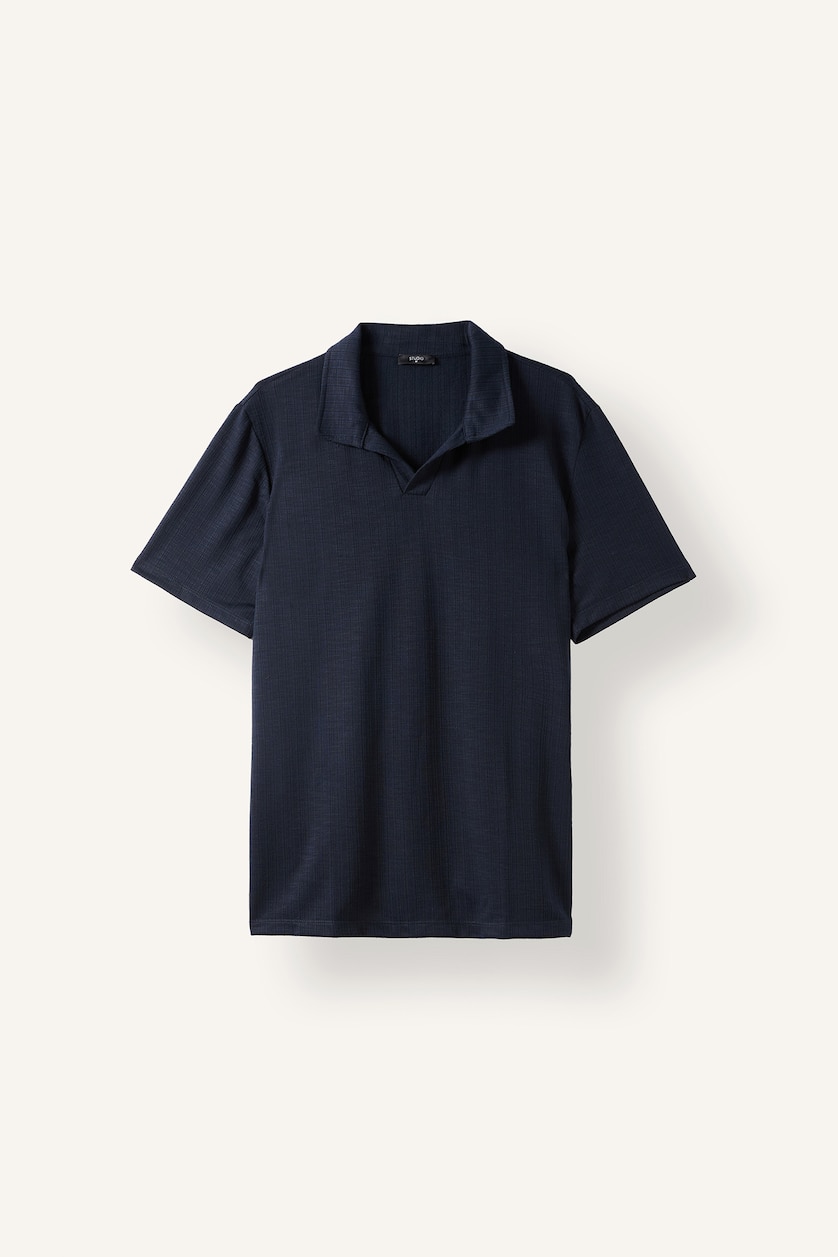 Erkek İndigo Regular Fit Resort Yaka Basic Polo Tişört