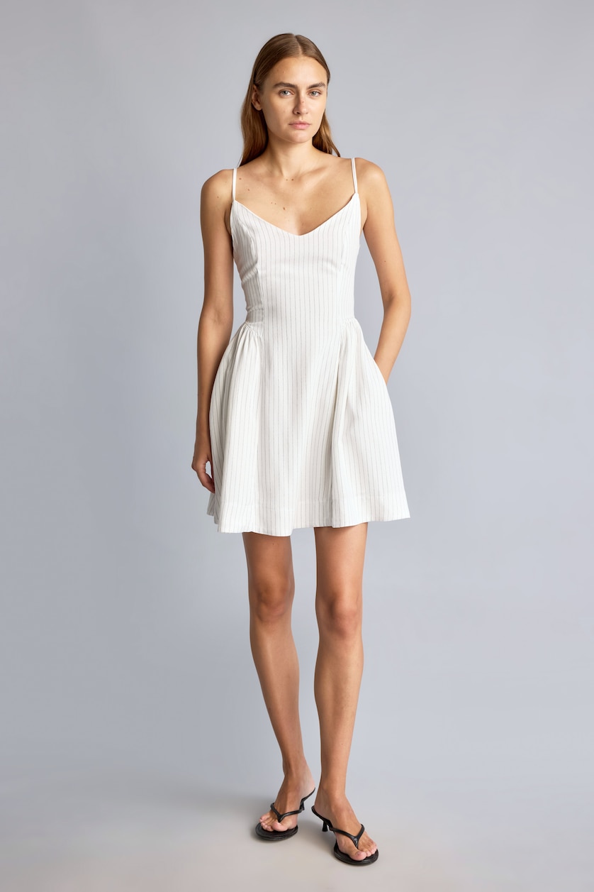WOMAN Ecru V-Neck Striped Poplin Strappy Midi Dress