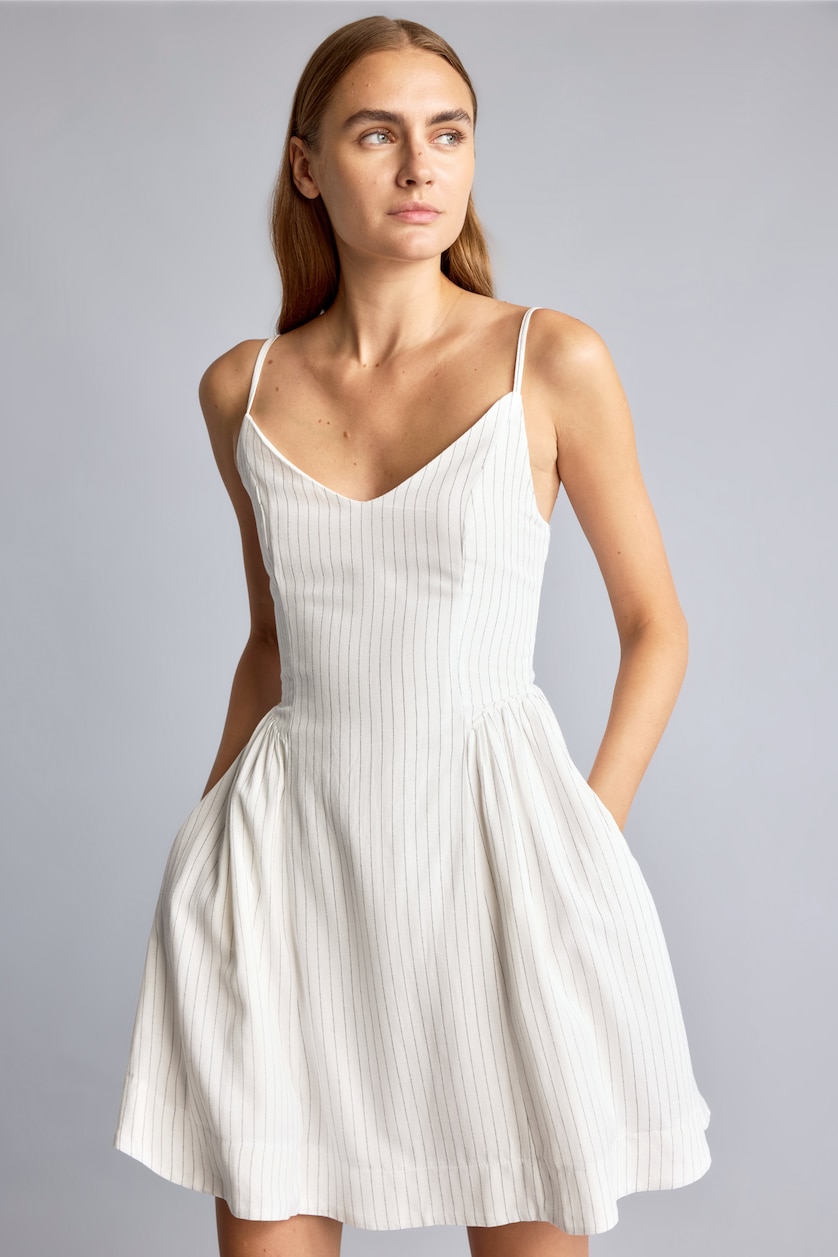 WOMAN Ecru V-Neck Striped Poplin Strappy Midi Dress