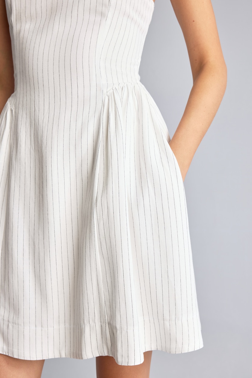 WOMAN Ecru V-Neck Striped Poplin Strappy Midi Dress