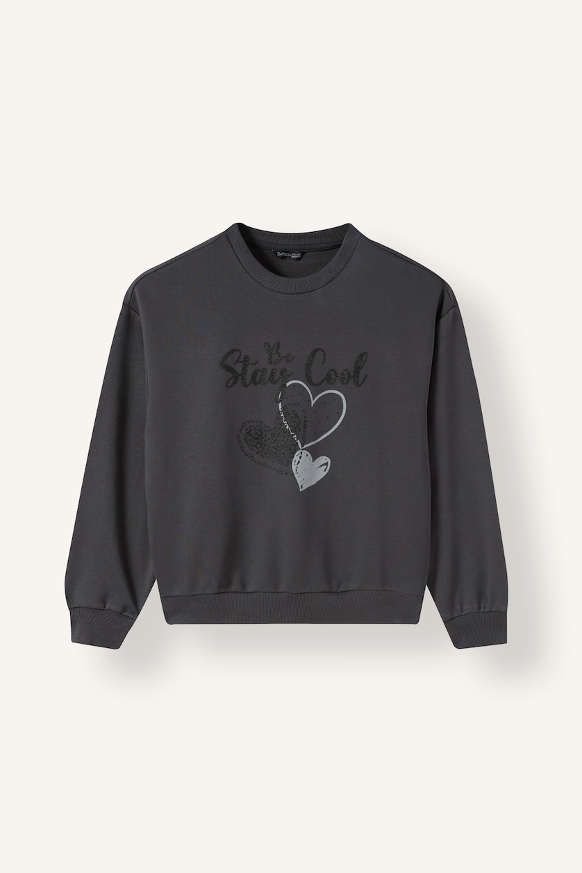 Kız Çocuk - Genç Kız Antrasit Relax Fit Baskılı Sweatshirt Kız Çocuk