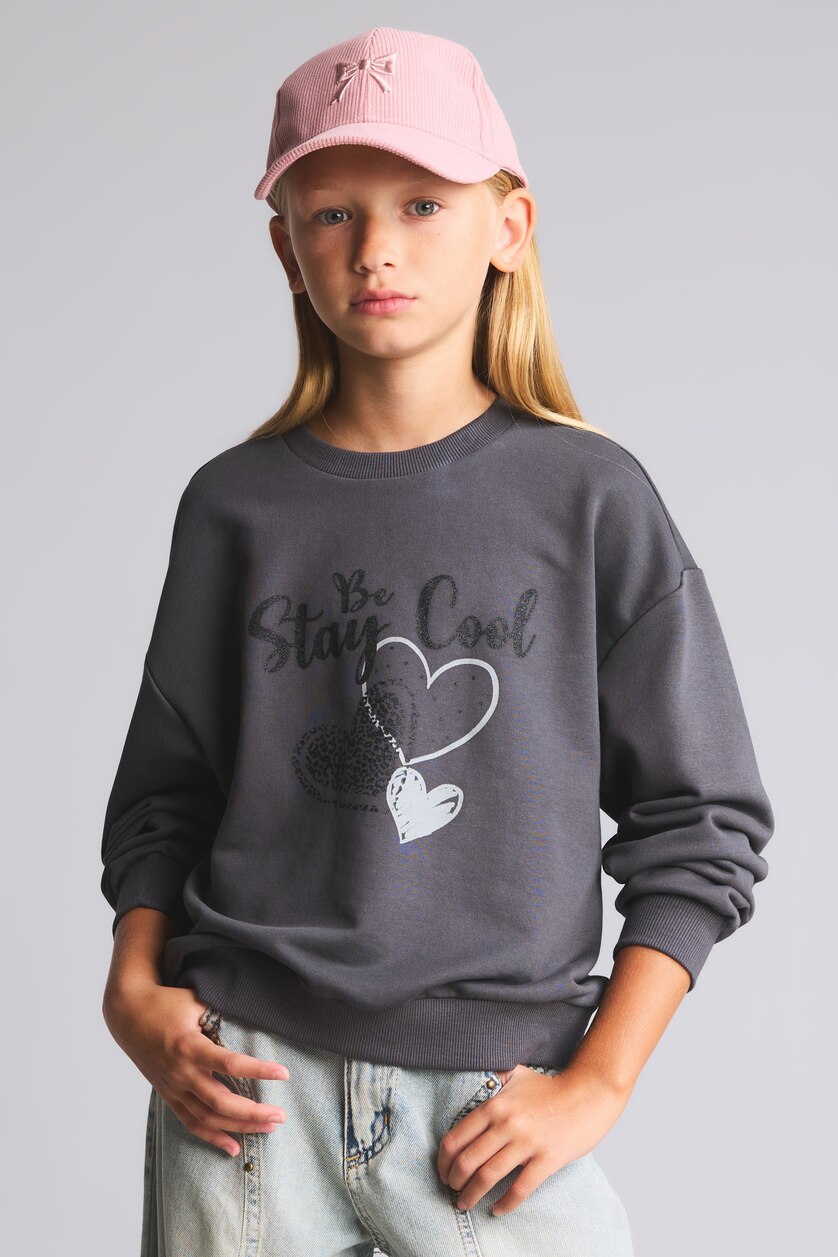 FILLES Anthracite Sweatshirt imprimé à col rond Coupe décontractée pour fille