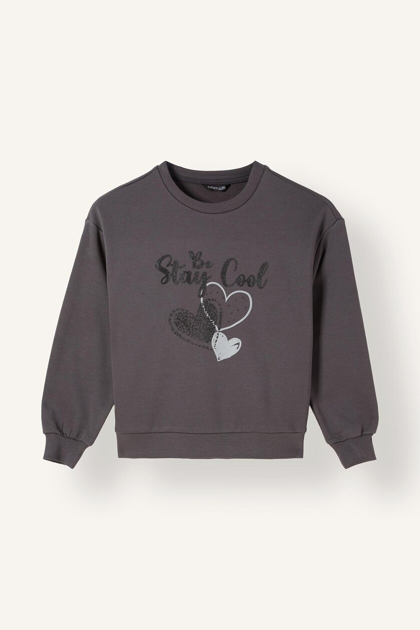 FILLES Anthracite Sweatshirt imprimé à col rond Coupe décontractée pour fille