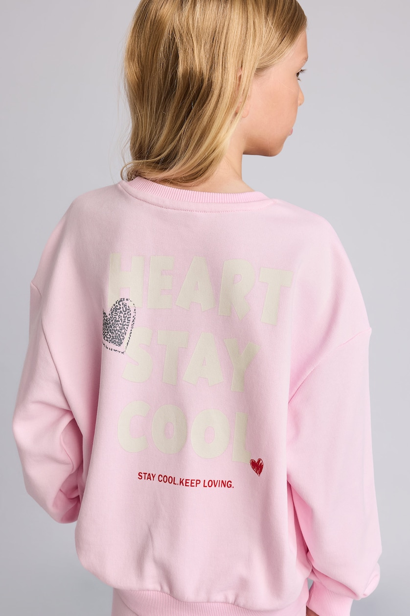 Young Girls - Teen Girls Pink Relax Fit Crew Neck Sweatshirt