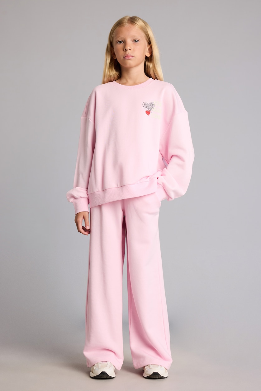 Young Girls - Teen Girls Pink Relax Fit Crew Neck Sweatshirt