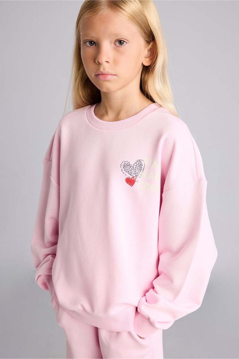 Young Girls - Teen Girls Pink Relax Fit Crew Neck Sweatshirt