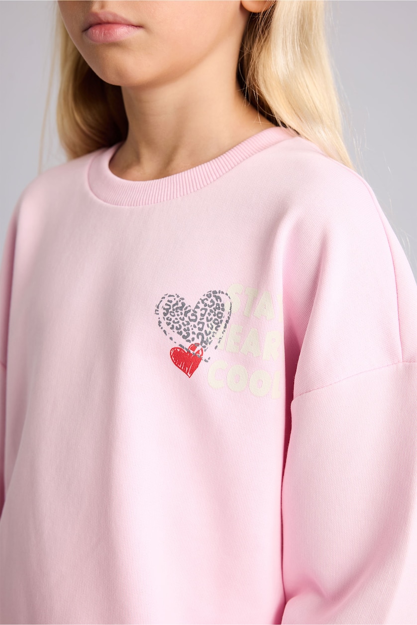 Young Girls - Teen Girls Pink Relax Fit Crew Neck Sweatshirt