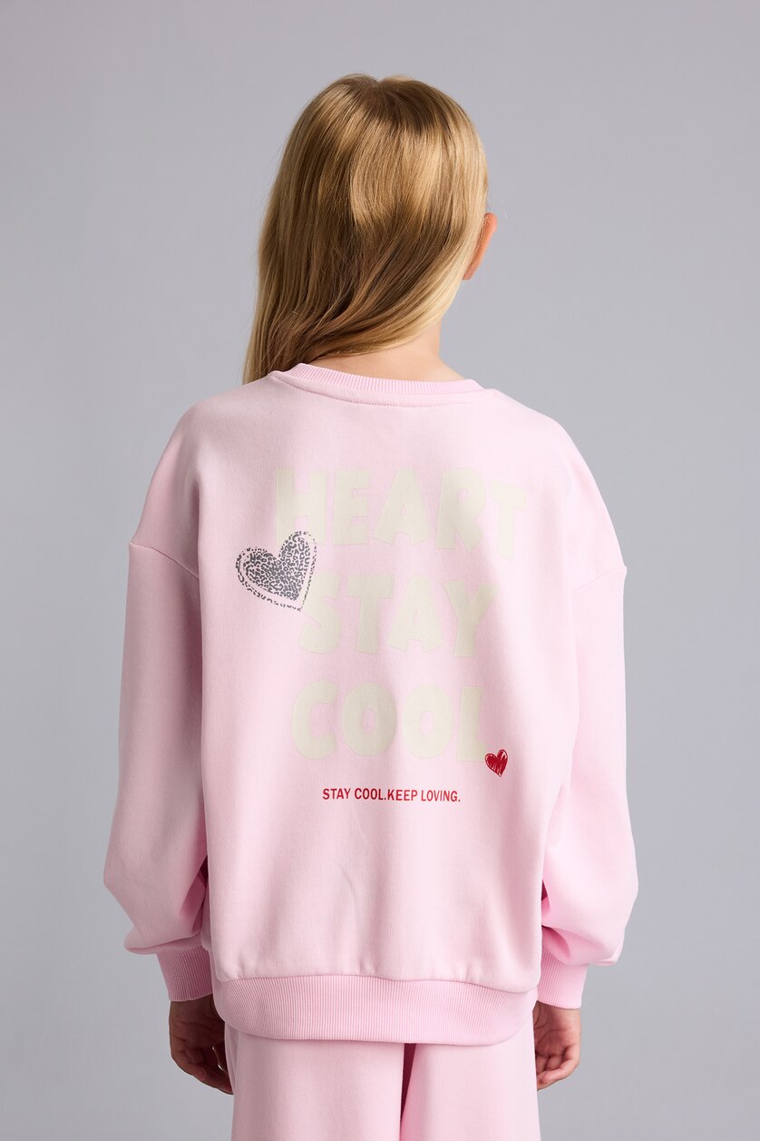 Young Girls - Teen Girls Pink Relax Fit Crew Neck Sweatshirt