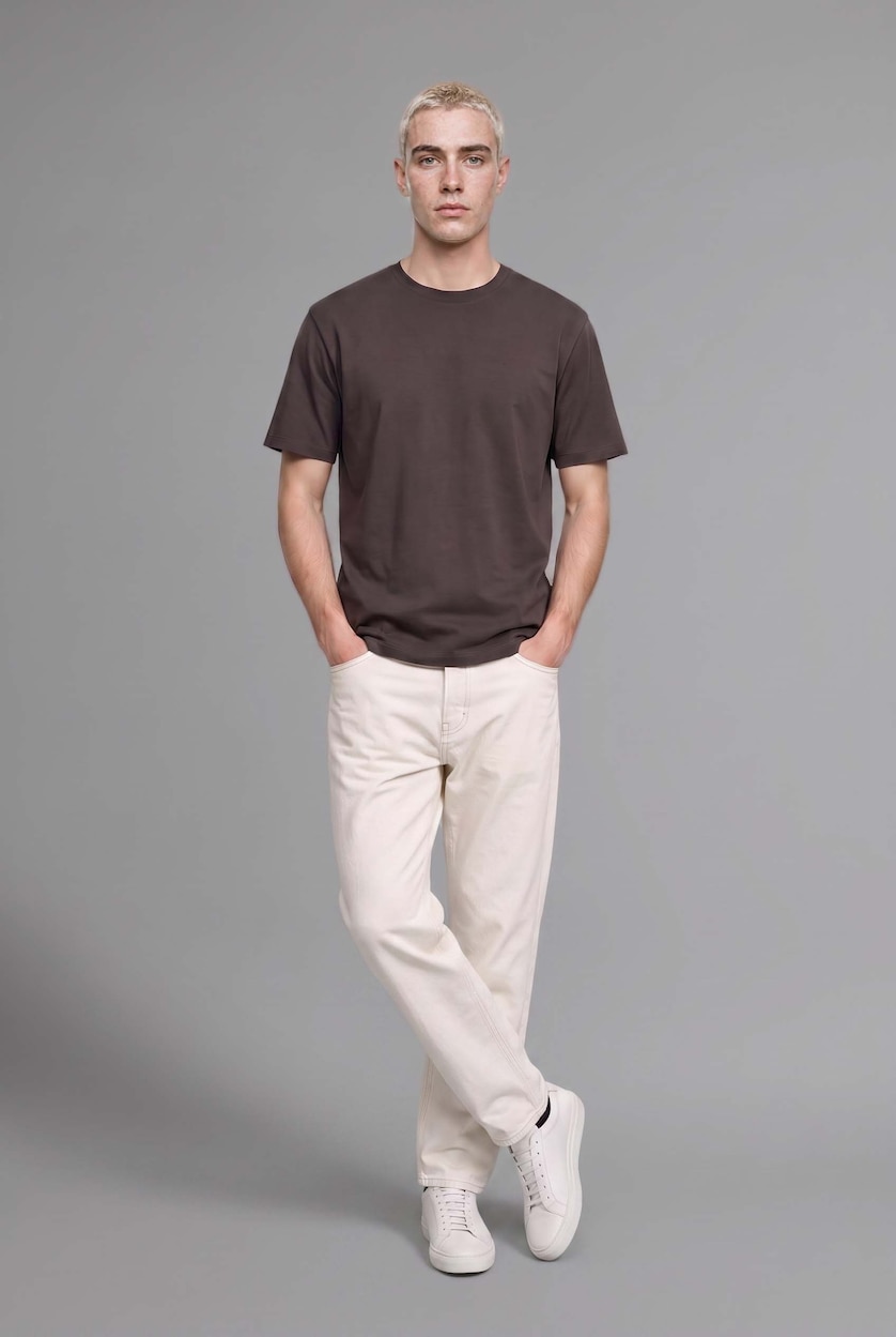 HOMME Beige Jean Coupe baggy à cinq poches