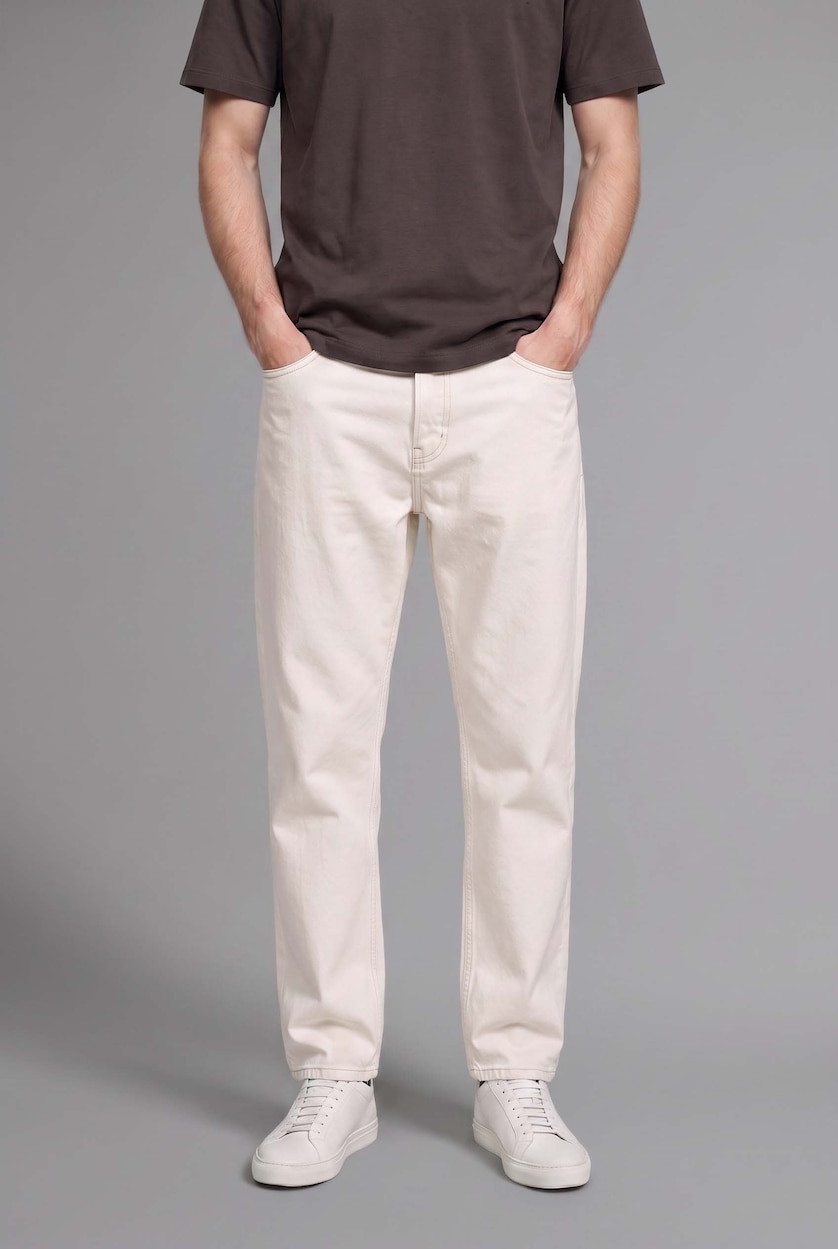 HOMME Beige Jean Coupe baggy à cinq poches