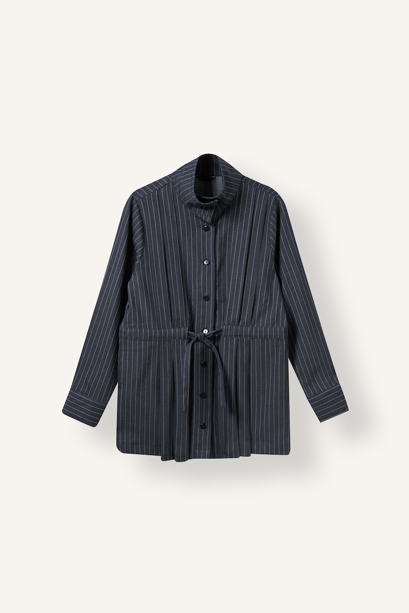 Kadın Lacivert Regular Fit Çizgili Bağcıklı Tunik
