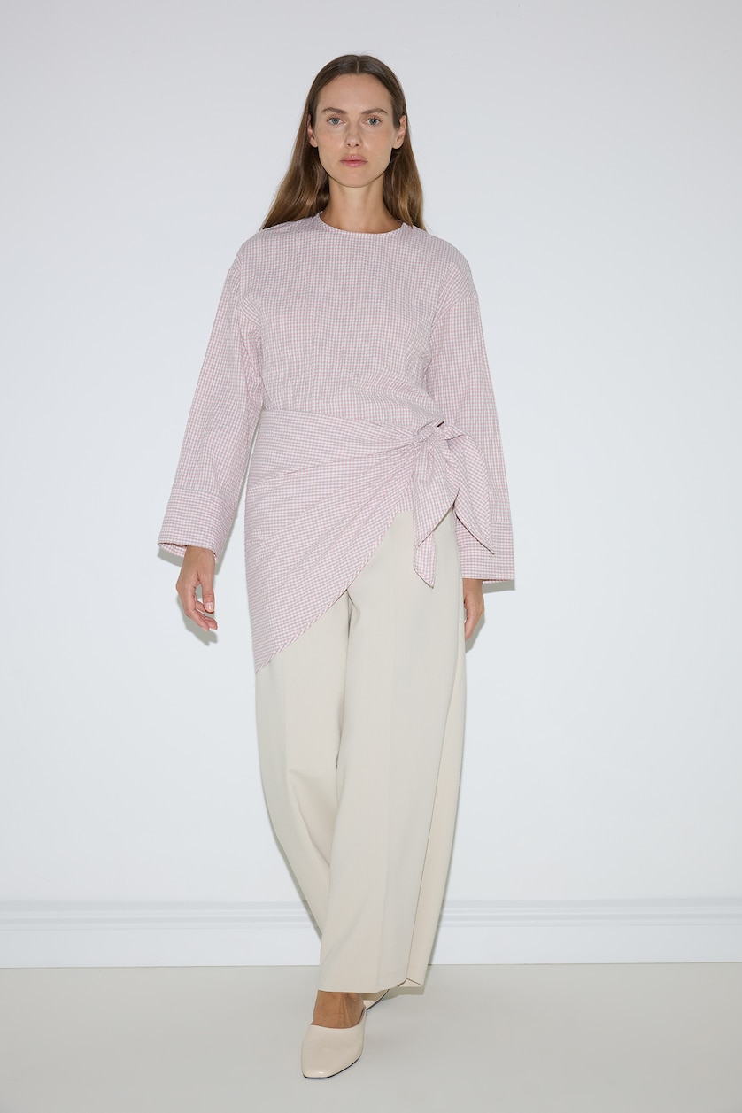 WOMAN Light Pink Woman Relaxed Fit Cotton Crinkle Texture Long Sleeve Tunic