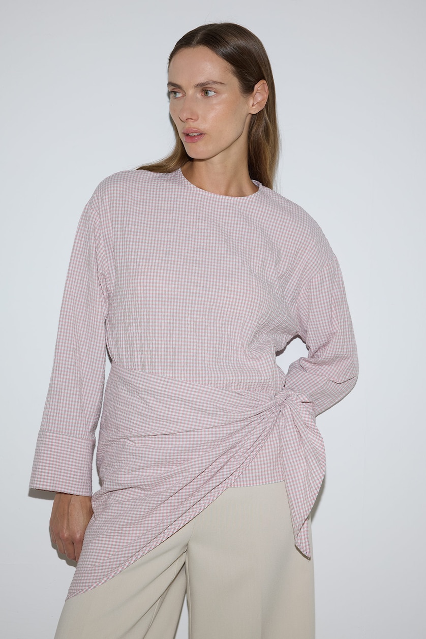WOMAN Light Pink Woman Relaxed Fit Cotton Crinkle Texture Long Sleeve Tunic