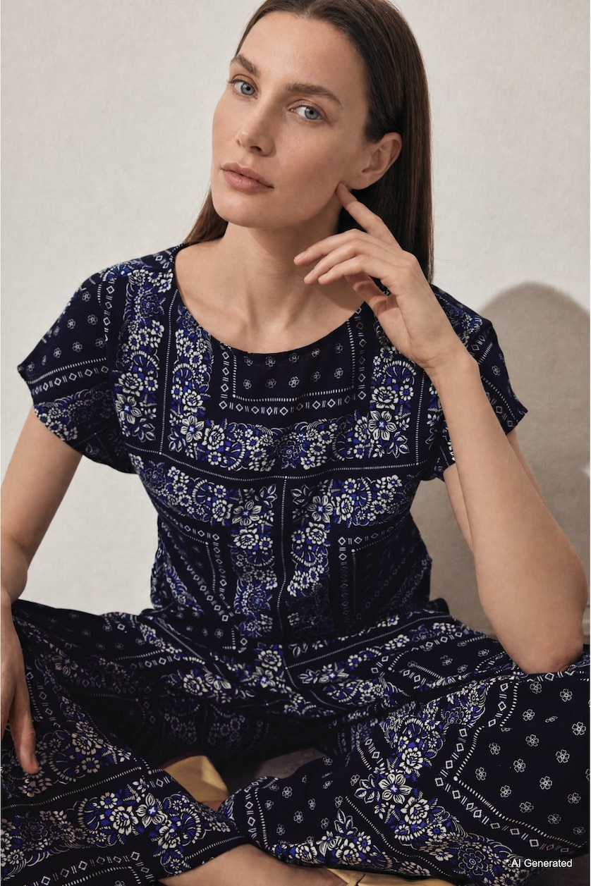 FEMME Marin Blouse à manches courtes en lin mélangé Coupe régulière