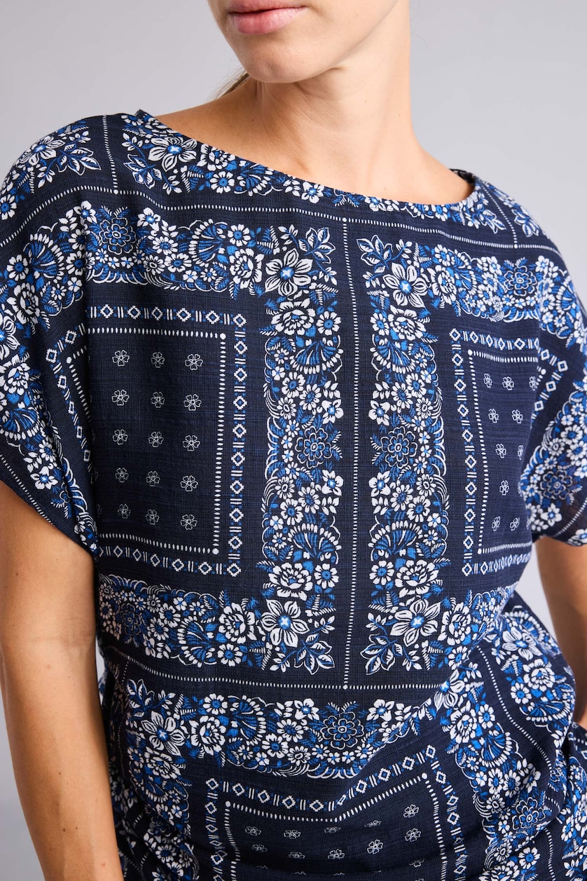 Woman NAVY Cotton Regular Fit Crew Neck Patterned Linen Blend Blouse