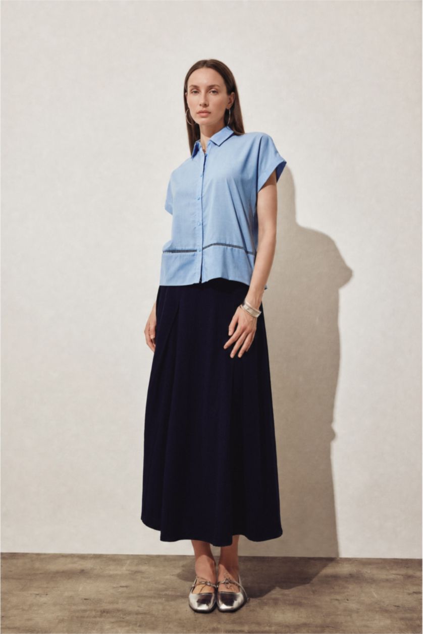 Women Blue Regular Fit Voile Short Sleeve Shirt