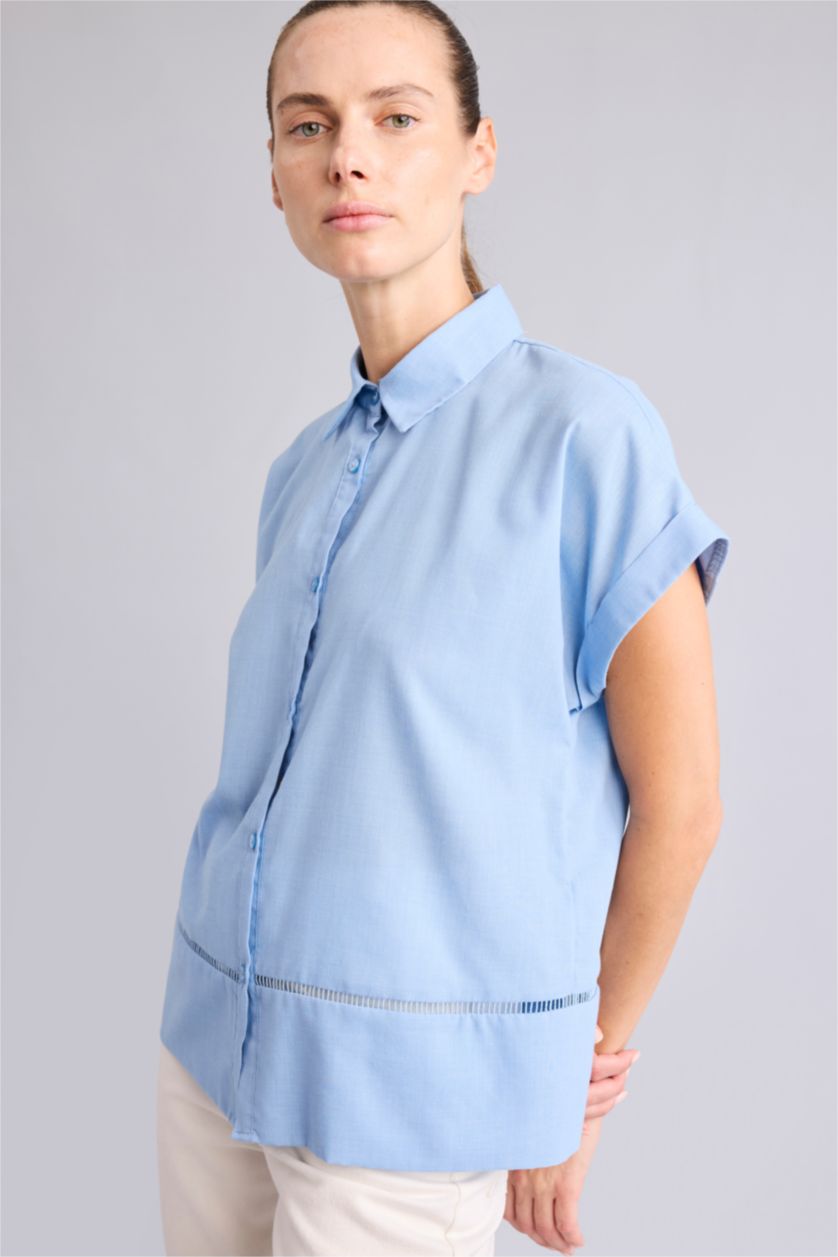 Women Blue Regular Fit Voile Short Sleeve Shirt