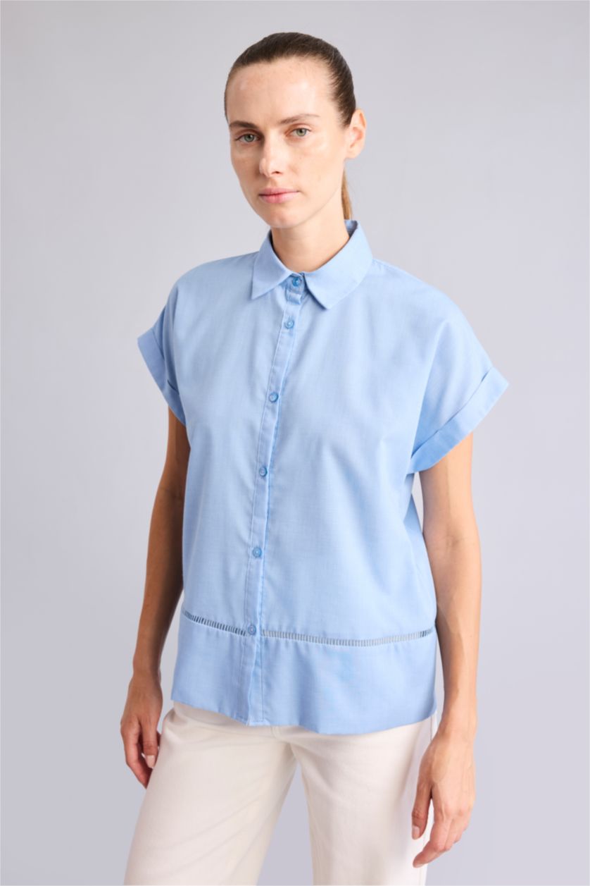 Women Blue Regular Fit Voile Short Sleeve Shirt
