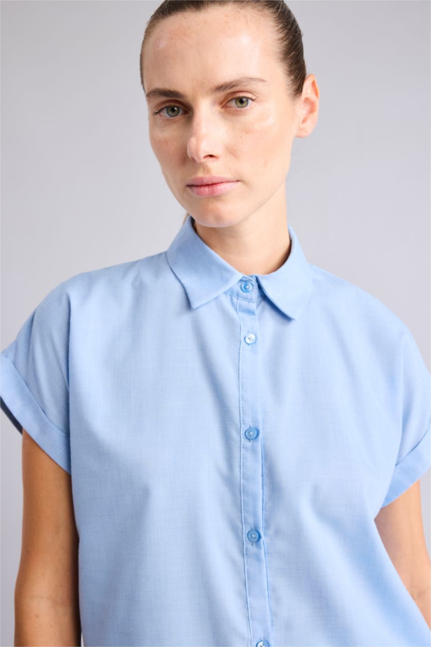 Women Blue Regular Fit Voile Short Sleeve Shirt