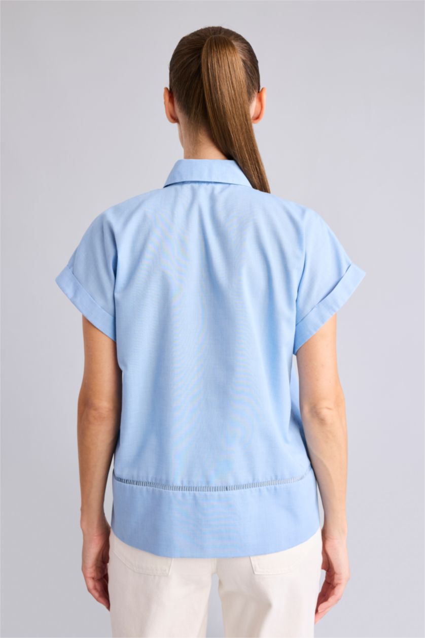 Women Blue Regular Fit Voile Short Sleeve Shirt