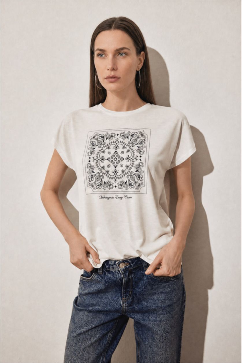 Women Ecru Regular Fit Short Sleeve T-Shirt