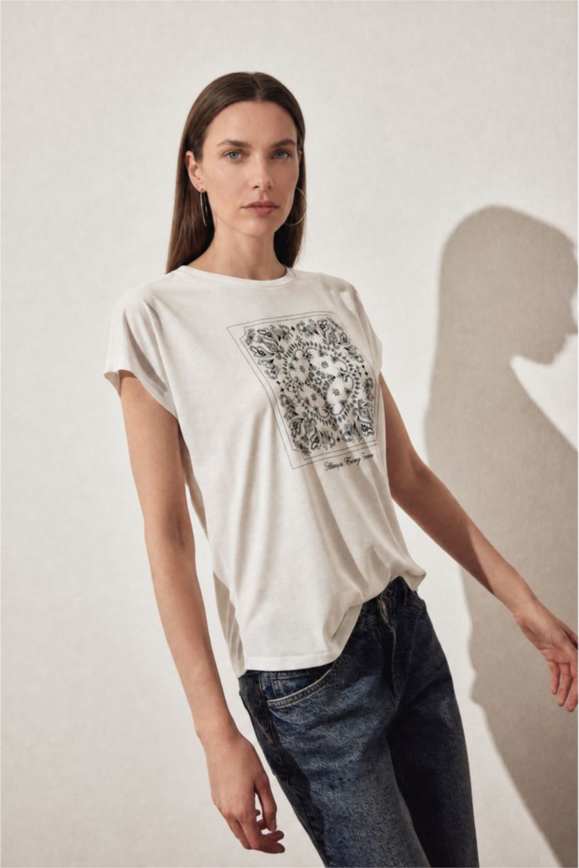 Women Ecru Regular Fit Short Sleeve T-Shirt