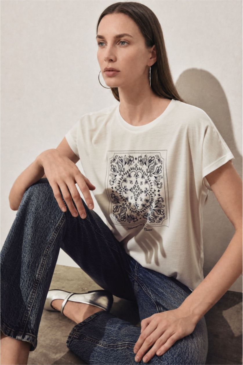 Women Ecru Regular Fit Short Sleeve T-Shirt