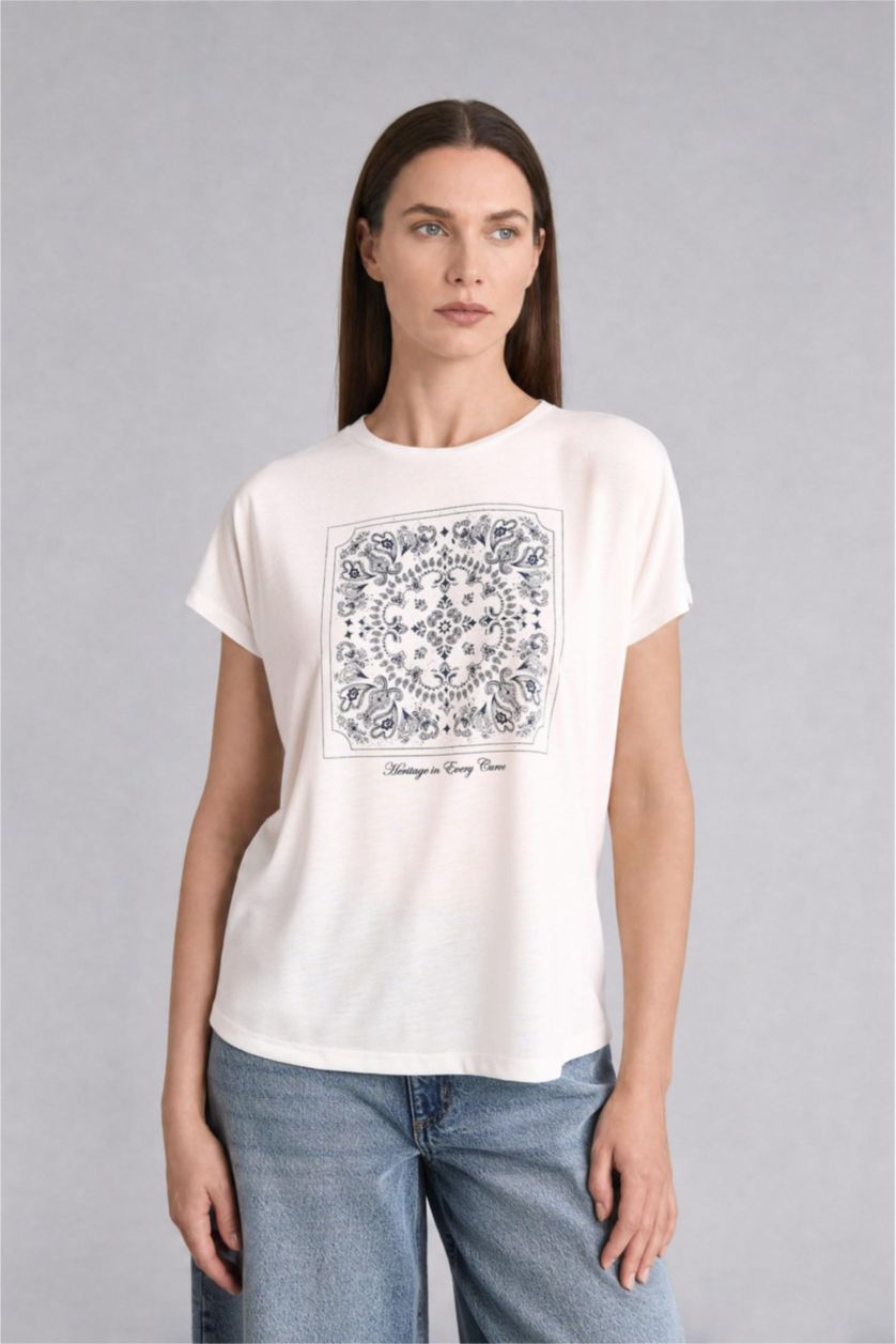 Women Ecru Regular Fit Short Sleeve T-Shirt