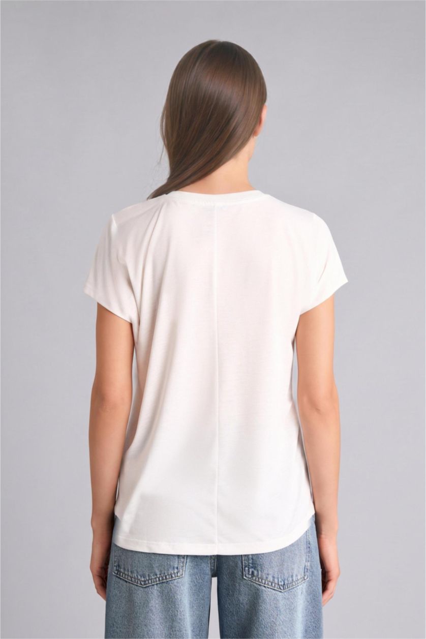 Women Ecru Regular Fit Short Sleeve T-Shirt