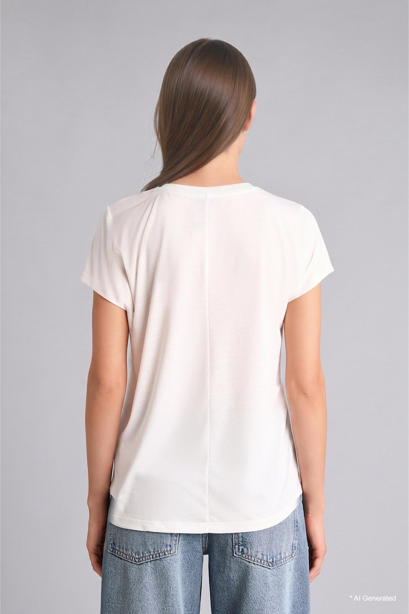 Women Ecru Woman Regular Fit Ecru Printed Crew Neck Short Sleeve T-Shirt