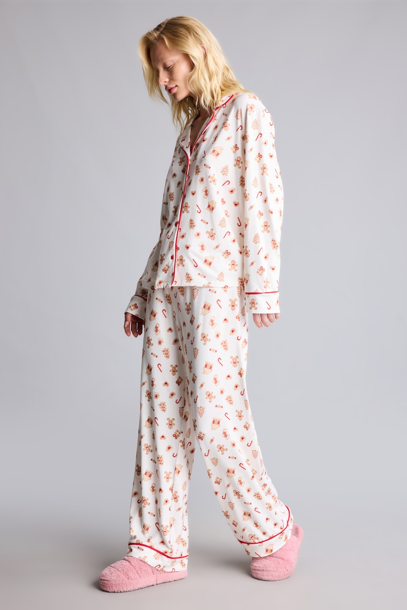 Kadın Ekru Regular Fıt Uzun Kollu Pijama Takımı