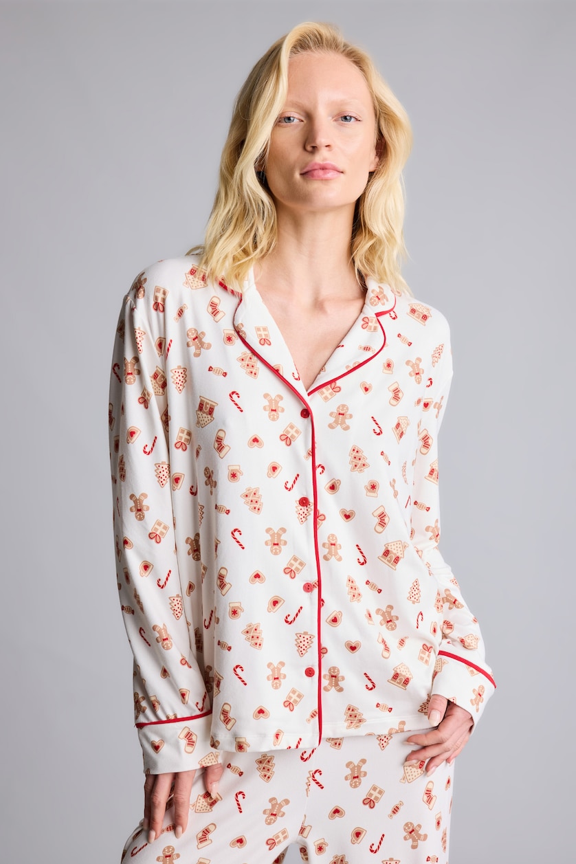 Kadın Ekru Regular Fıt Uzun Kollu Pijama Takımı