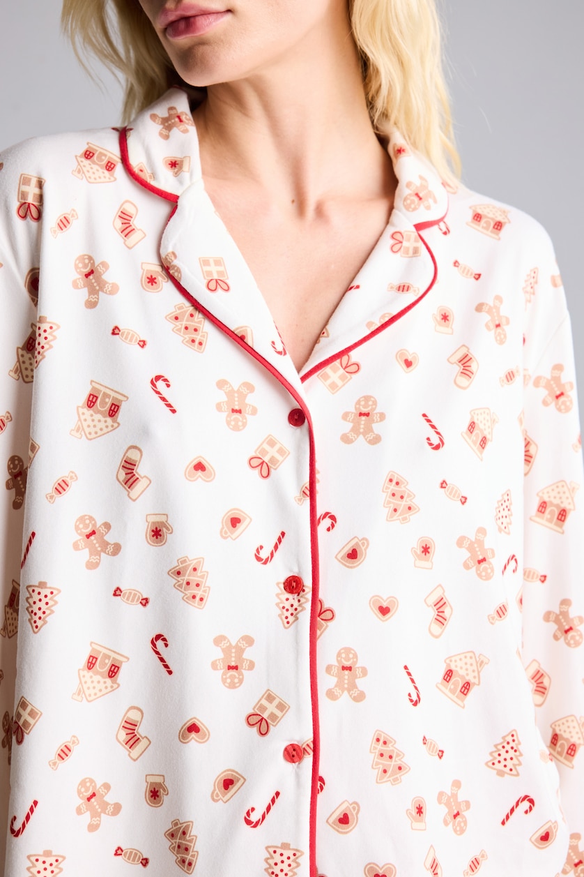 Kadın Ekru Regular Fıt Uzun Kollu Pijama Takımı