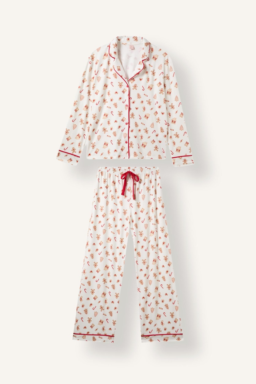 Kadın Ekru Regular Fıt Uzun Kollu Pijama Takımı