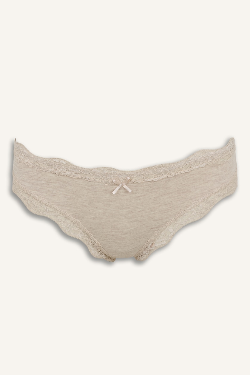 Kadın Bej Melanj Dantelli Ribana 2'li Slip Külot