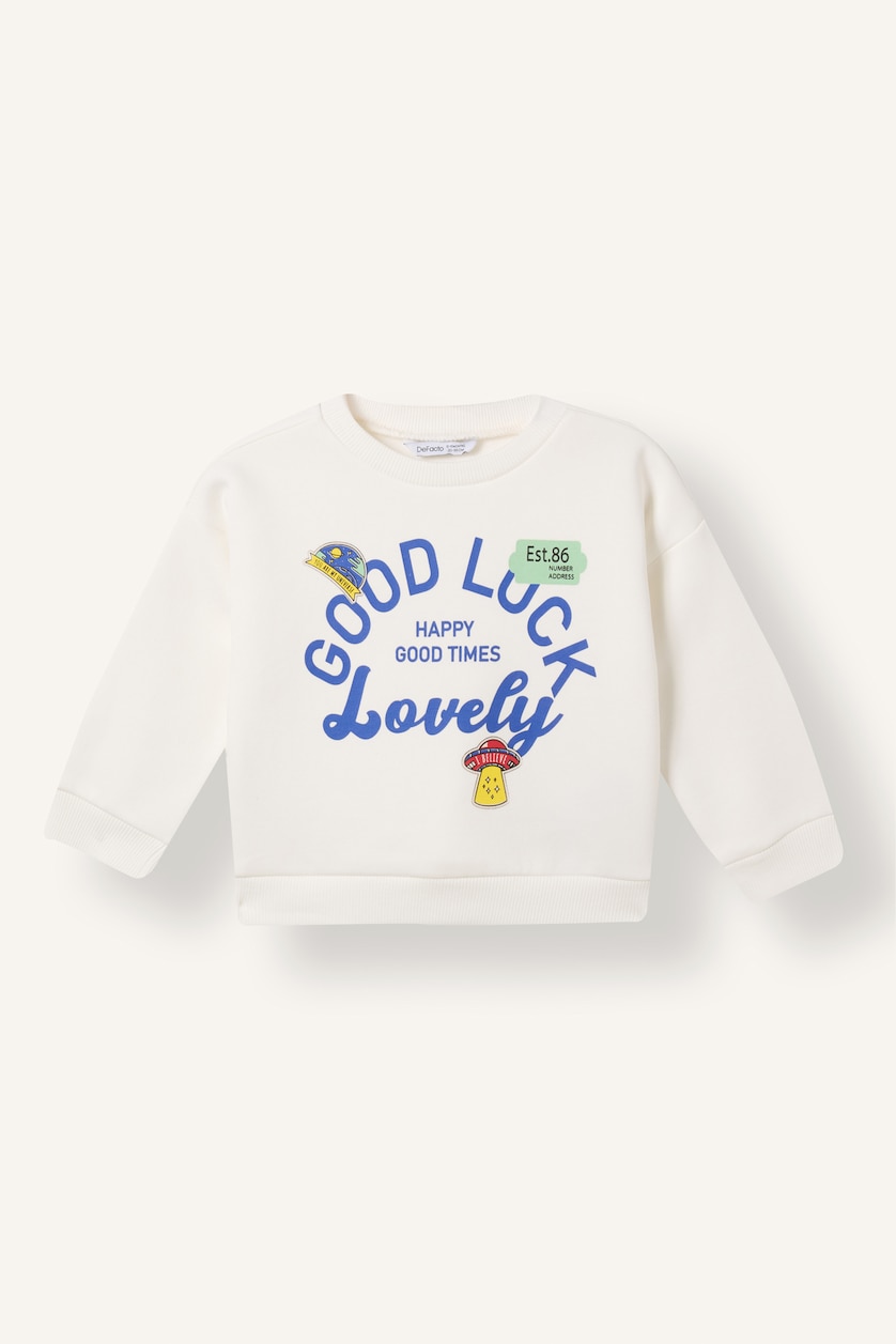 Erkek Bebek Ekru Oversize Baskılı Sweatshirt Erkek Bebek